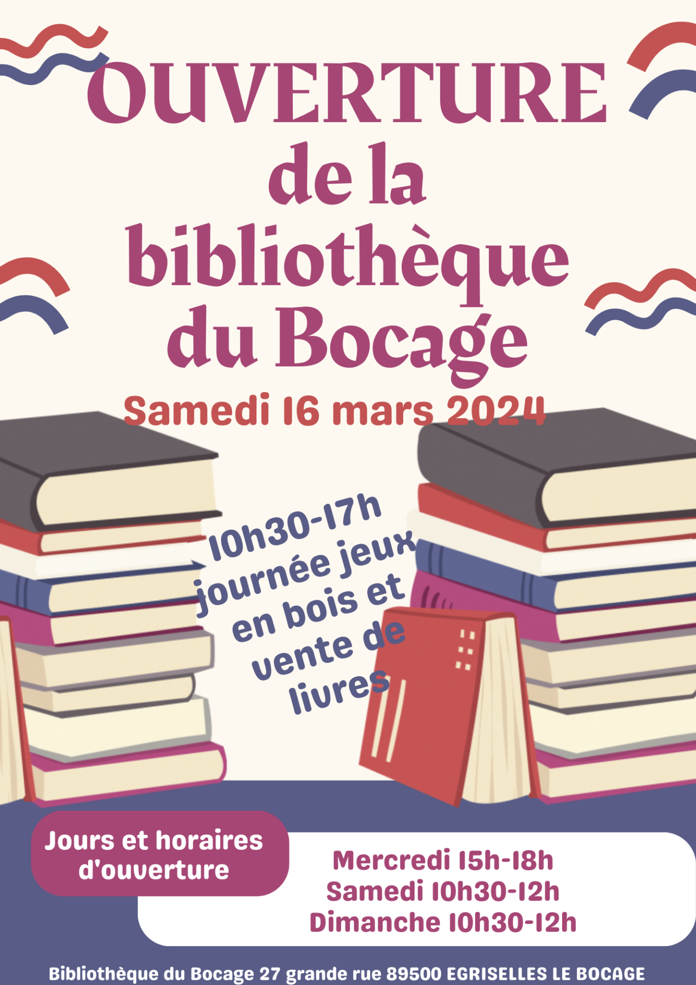 Affiche annonce ouverture biblio