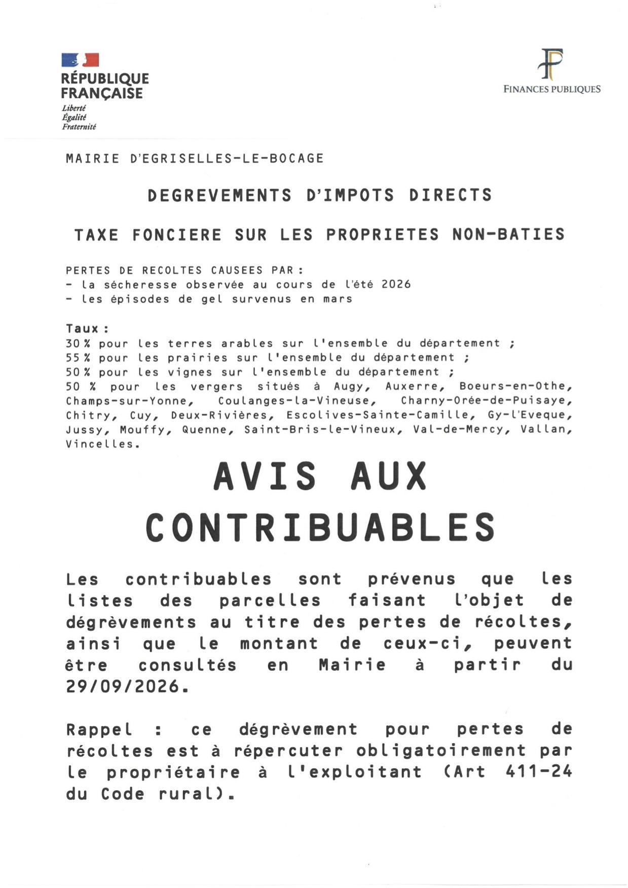 Avis degrevement